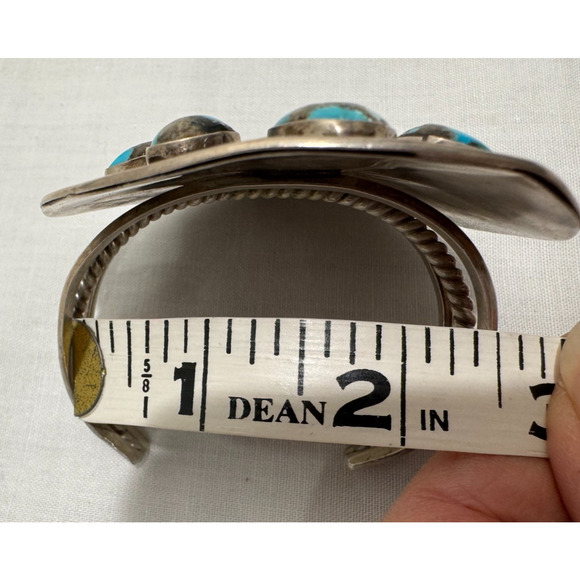 Navajo Villa Grove Turquoise Native American Cuff Bracelet LARGE Silver 60g VTG - Picture 8 of 9